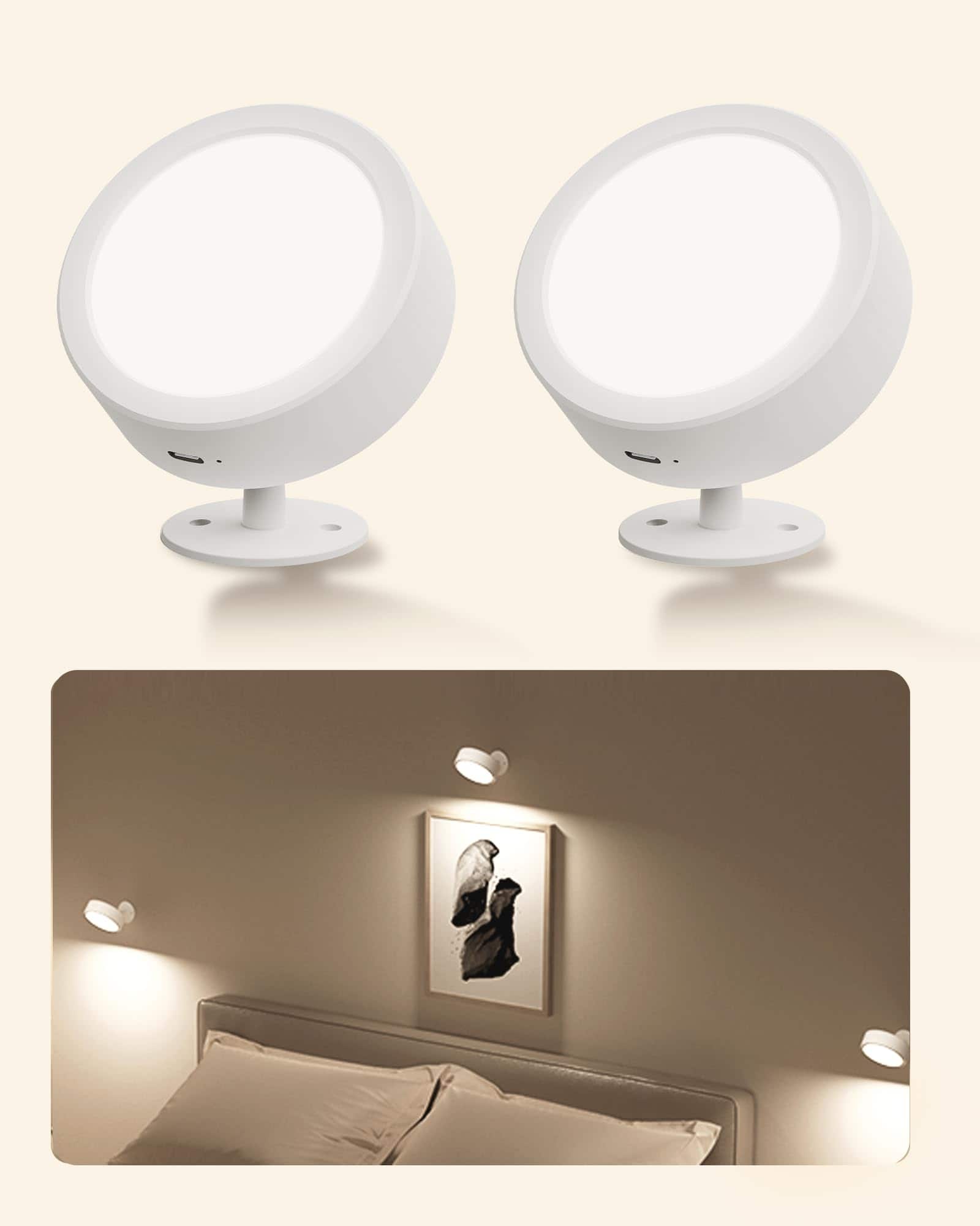 EZVALO - 2 Pack Lights LED Wall Sconce with Remote-3 Temps - White