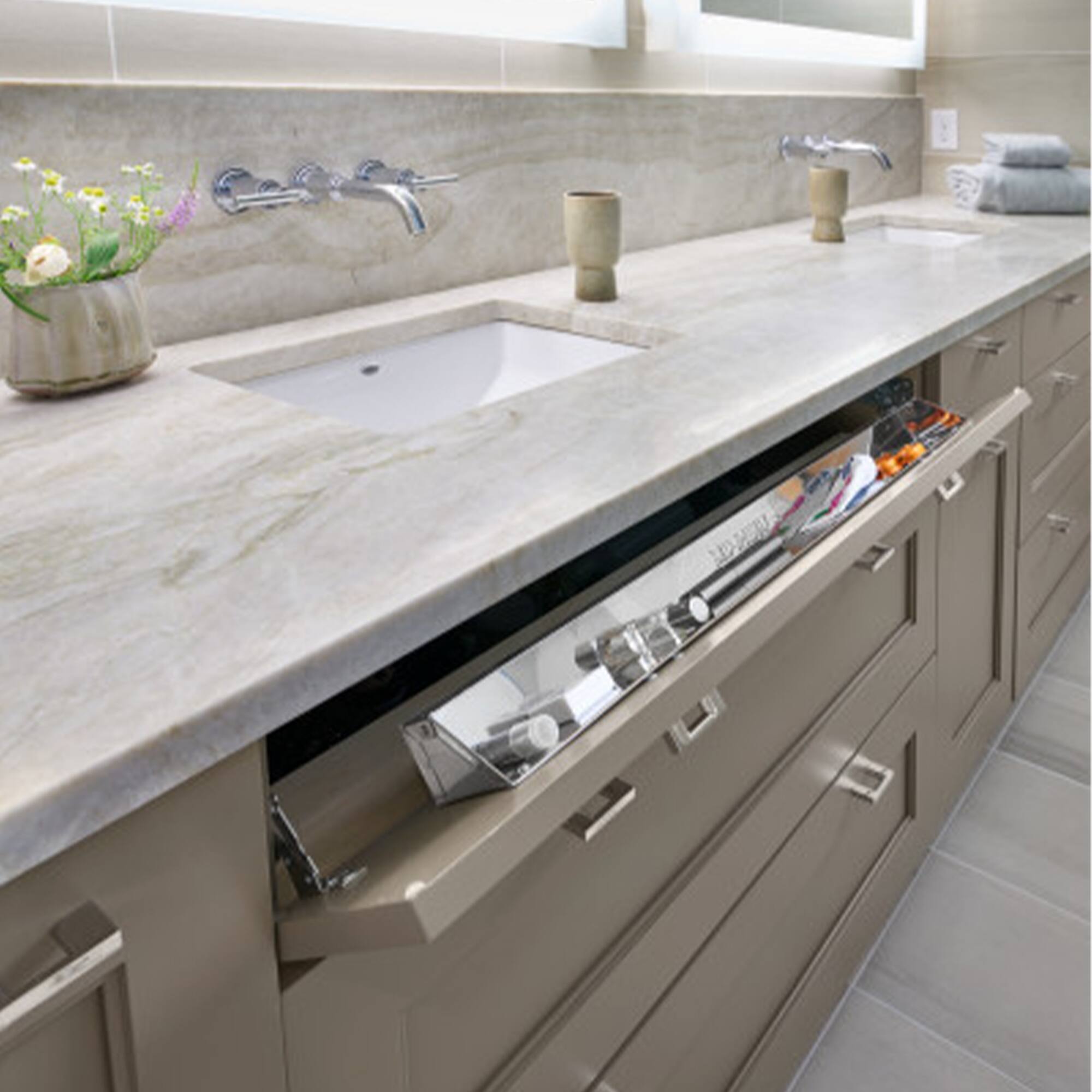 Alt View 1. Rev-A-Shelf - Rev-A-Shelf 28" Tip Out Tray for Sink Base Cabinet w/Soft-Close 6581-28SC-52 - Stainless Steel.
