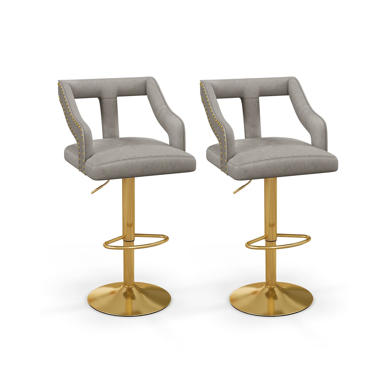Alt View 5. Gymax - Gymax 4 PCS Adjustable Swivel Bar Stool w/ Footrest 2-Layer Electroplated Metal Base Gray - Gray, Gold.