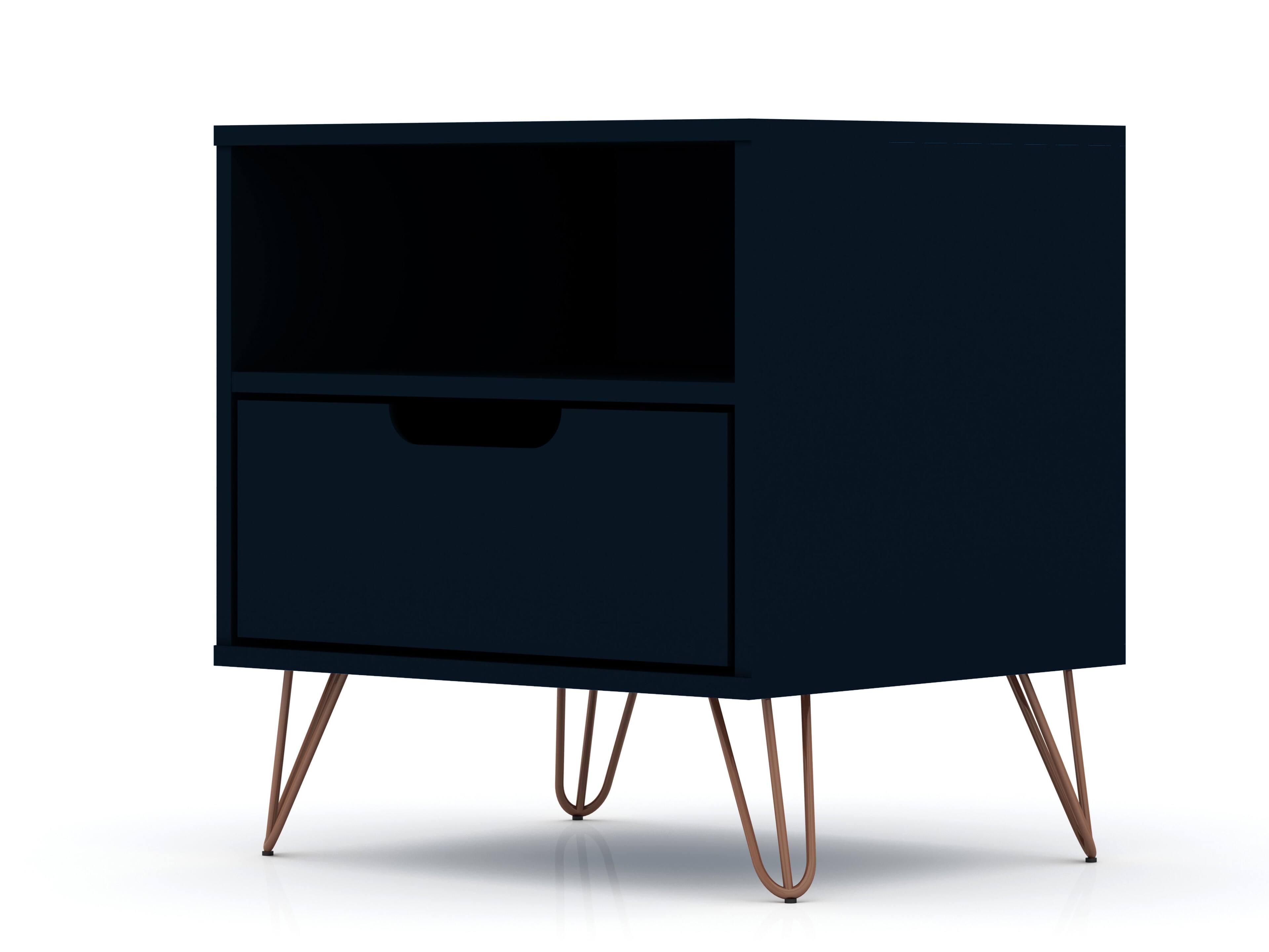 Alt View 6. Manhattan Comfort - Rockefeller Mid-Century Modern 20" Nightstand - Midnight Blue.