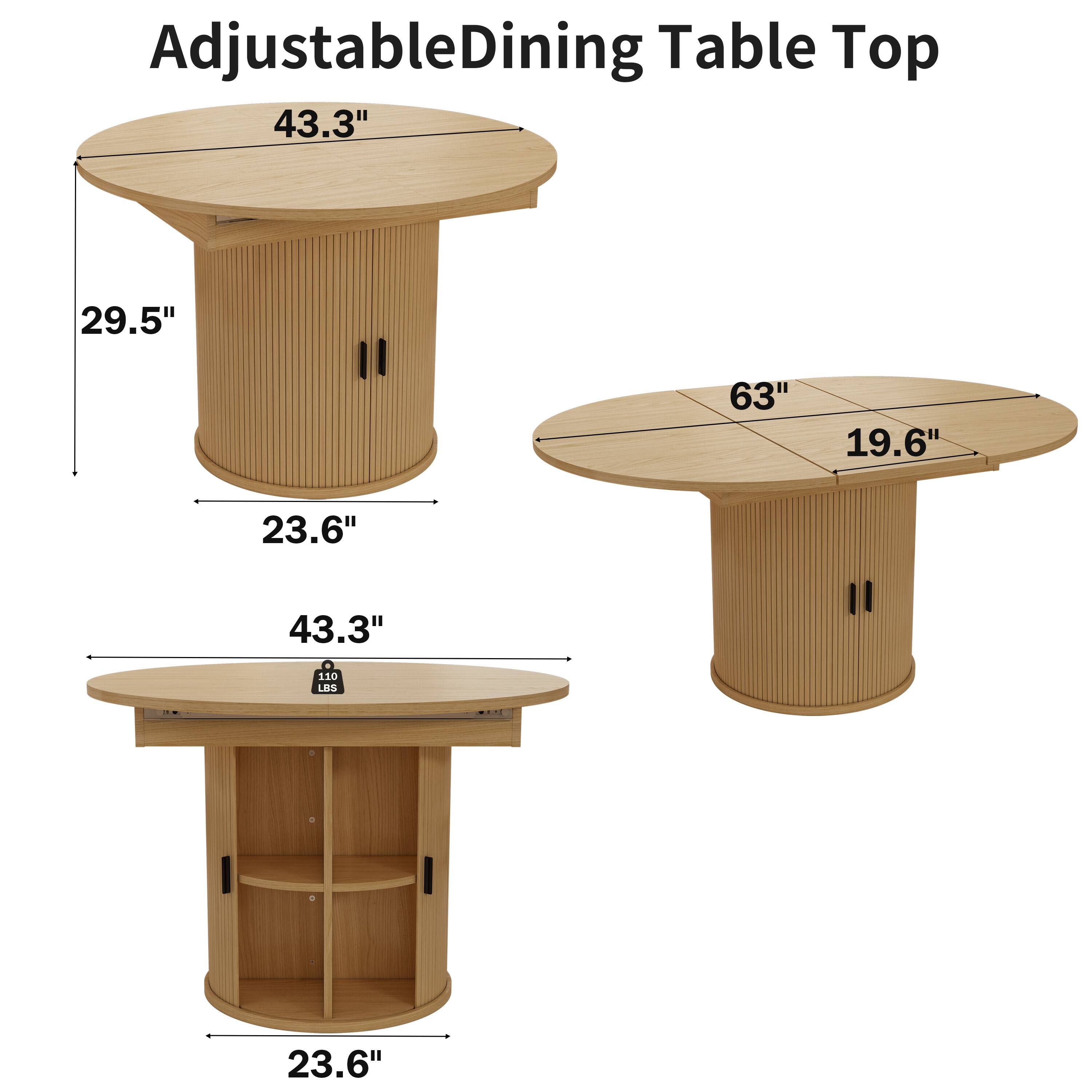 Adjustable Dining Table Top

- 43.3"
- 29.5"
- 63"
- 19.6"
- 23.6"
- 43.3"
- 23.6"