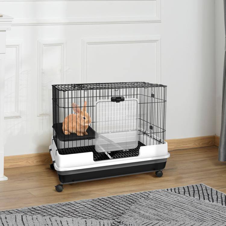 Alt View 1. PULUZ - 2-Level Small Animal Cage Rabbit Hutch with Wheels, Removable Tray, Platform and Ramp for Bunny, Chinchillas - Black.