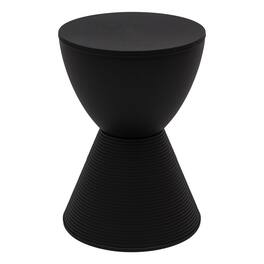 LeisureMod - Boyd Modern Round Hourglass Accent Side Table, Drum Storage Table with Ribbed Base for Indoor/Outdoor - Black