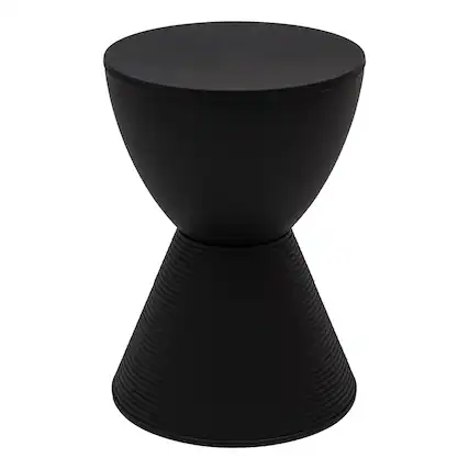 Front. LeisureMod - Boyd Modern Round Hourglass Accent Side Table, Drum Storage Table with Ribbed Base for Indoor/Outdoor - Black.