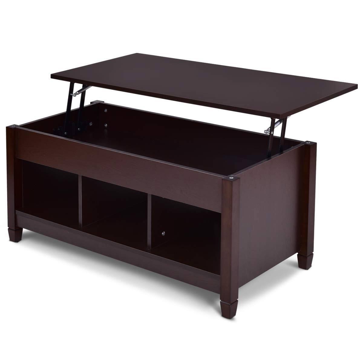 Angle. Hivvago - Brown Wood Lift Top Coffee Table with Hidden Storage Space - Brown.
