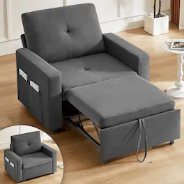 Dyonery - 3-in-1 Sleeper Sofa Chair Bed 42.5" W Convertible Sleeper Chair with Pull Out Bed Dark Grey - Gray