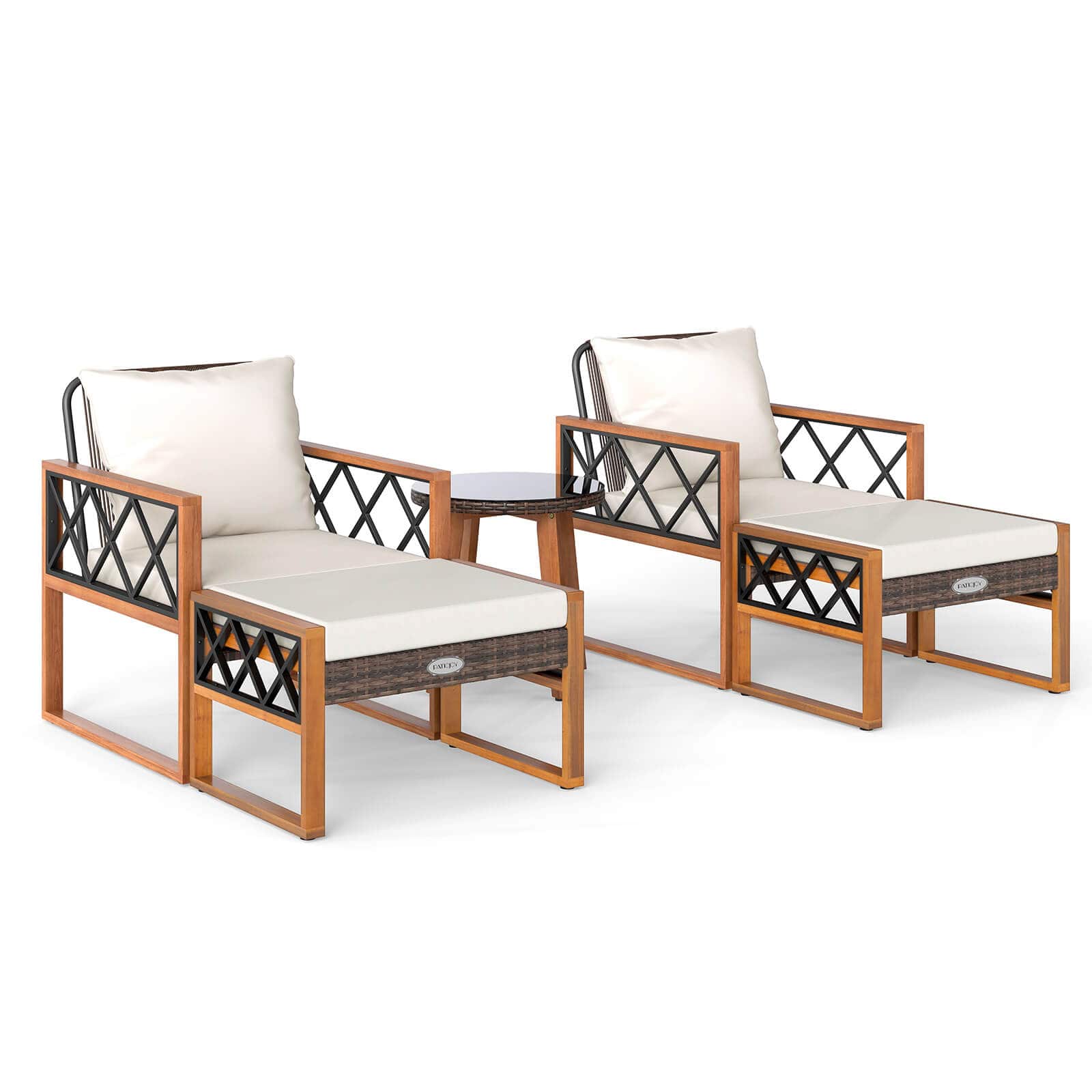 Costway - 5 PCS PE Rattan Outdoor Conversation Set with Acacia Wood Table Chairs with Ottomans - White price history on PriceWatchPro