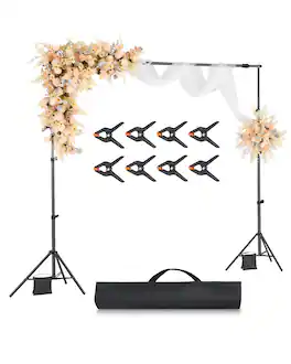 VEVOR - Backdrop Stand, 7 x 10 ft Adjustable Photo Backdrop Stand Kit, Portable Background Backdrop Stand with 3 Crossbars - Black
