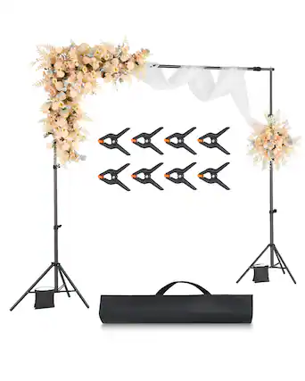 Front. VEVOR - Backdrop Stand, 7 x 10 ft Adjustable Photo Backdrop Stand Kit, Portable Background Backdrop Stand with 3 Crossbars - Black.