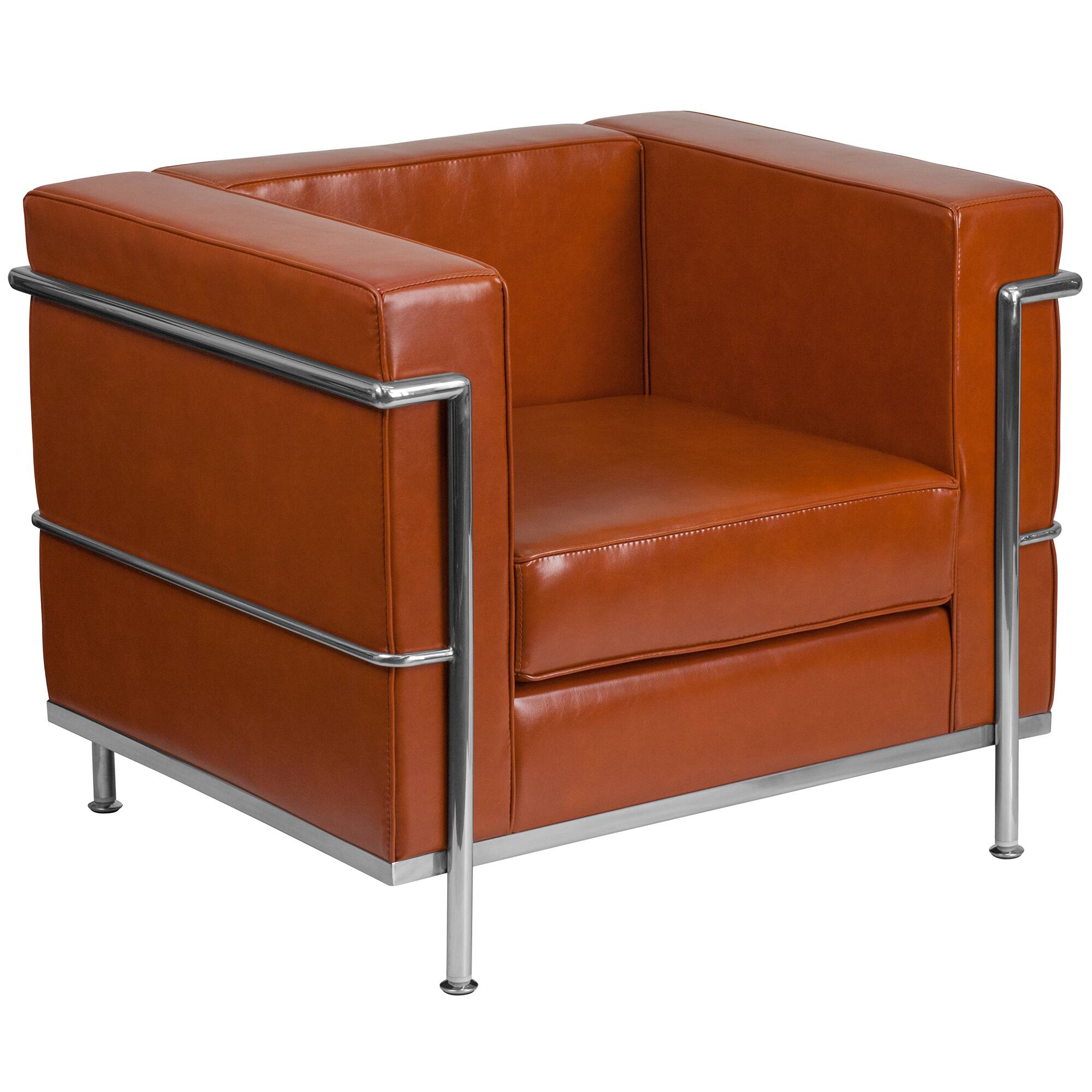 Front. Emma + Oliver - Contemporary LeatherSoft Chair with Double Bar Encasing Frame - Cognac.