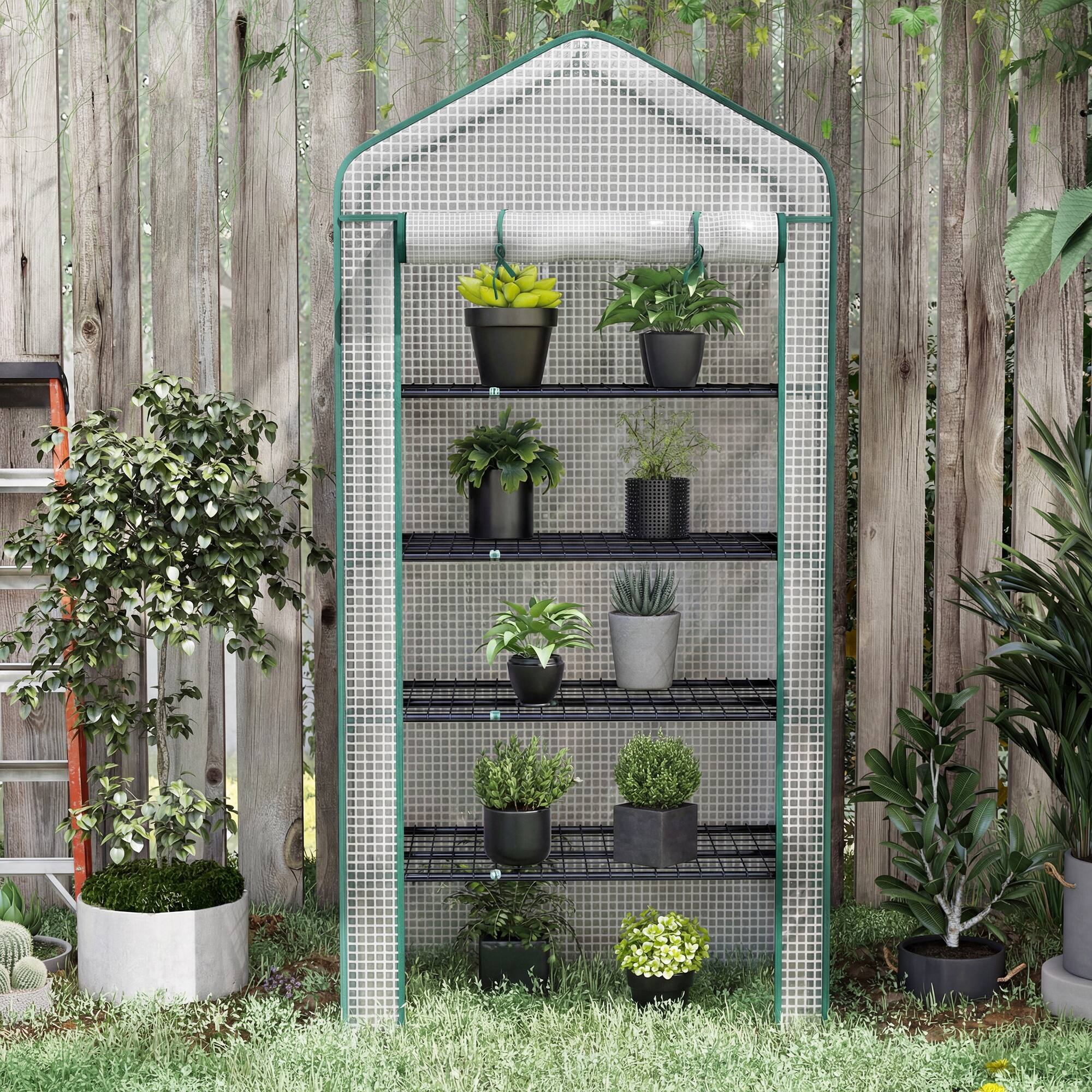 Alt View 8. Outsunny - Tier Mini Greenhouse, Small Portable Greenhouse with PE Cover, Roll-Up Zippered Door.