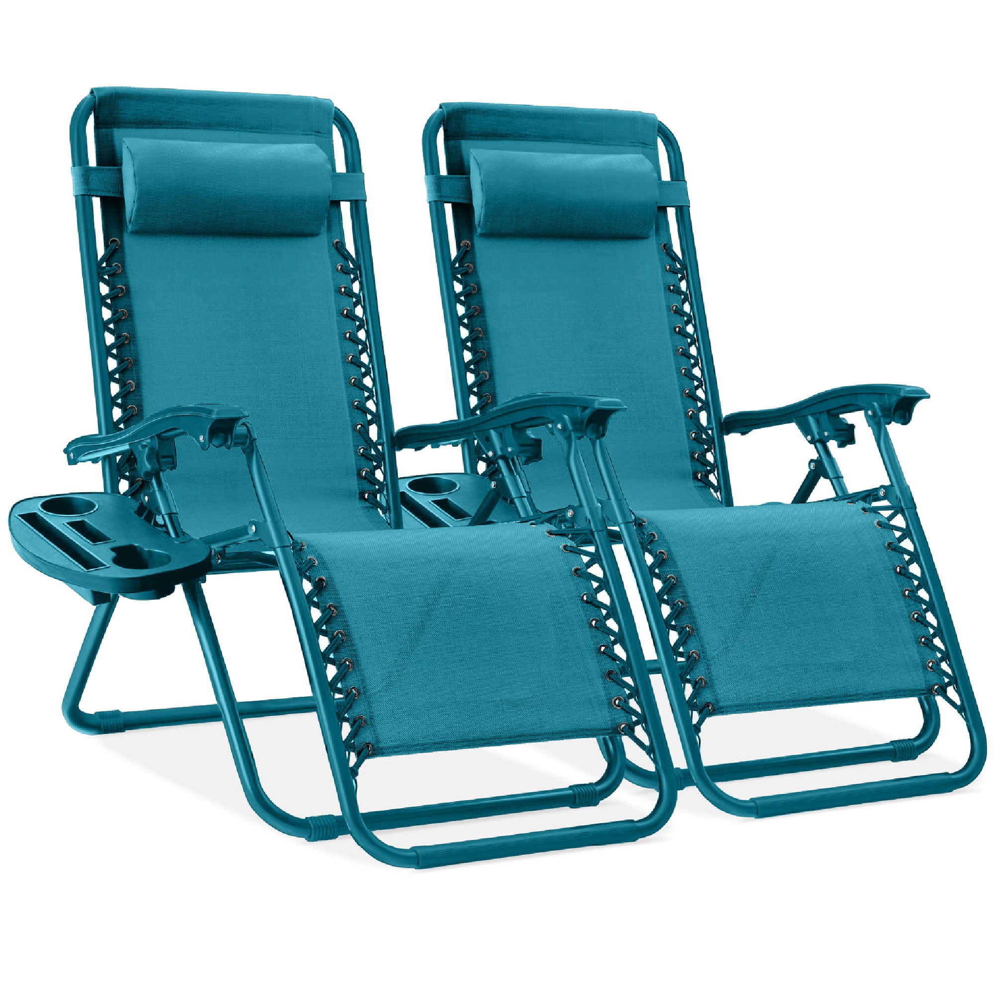 Front. Best Choice Products - Best Choice Products Set of 2 Zero Gravity Lounge Chair Recliners for Patio, Pool w/ Cup Holder Tray - Peacock - Peacock.