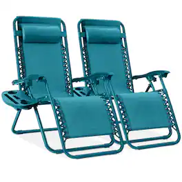 Best Choice Products - Set of 2 Zero Gravity Lounge Chair Recliners for Patio, Pool w/ Cup Holder Tray - Peacock