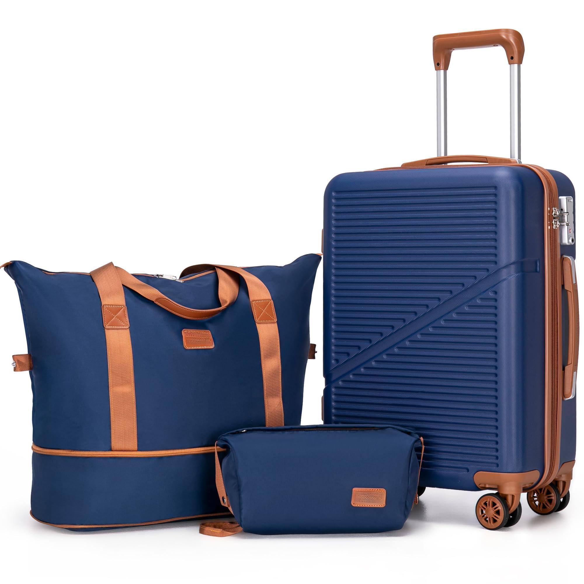 DarkBlue-Carry On Luggage With Duffel Bag