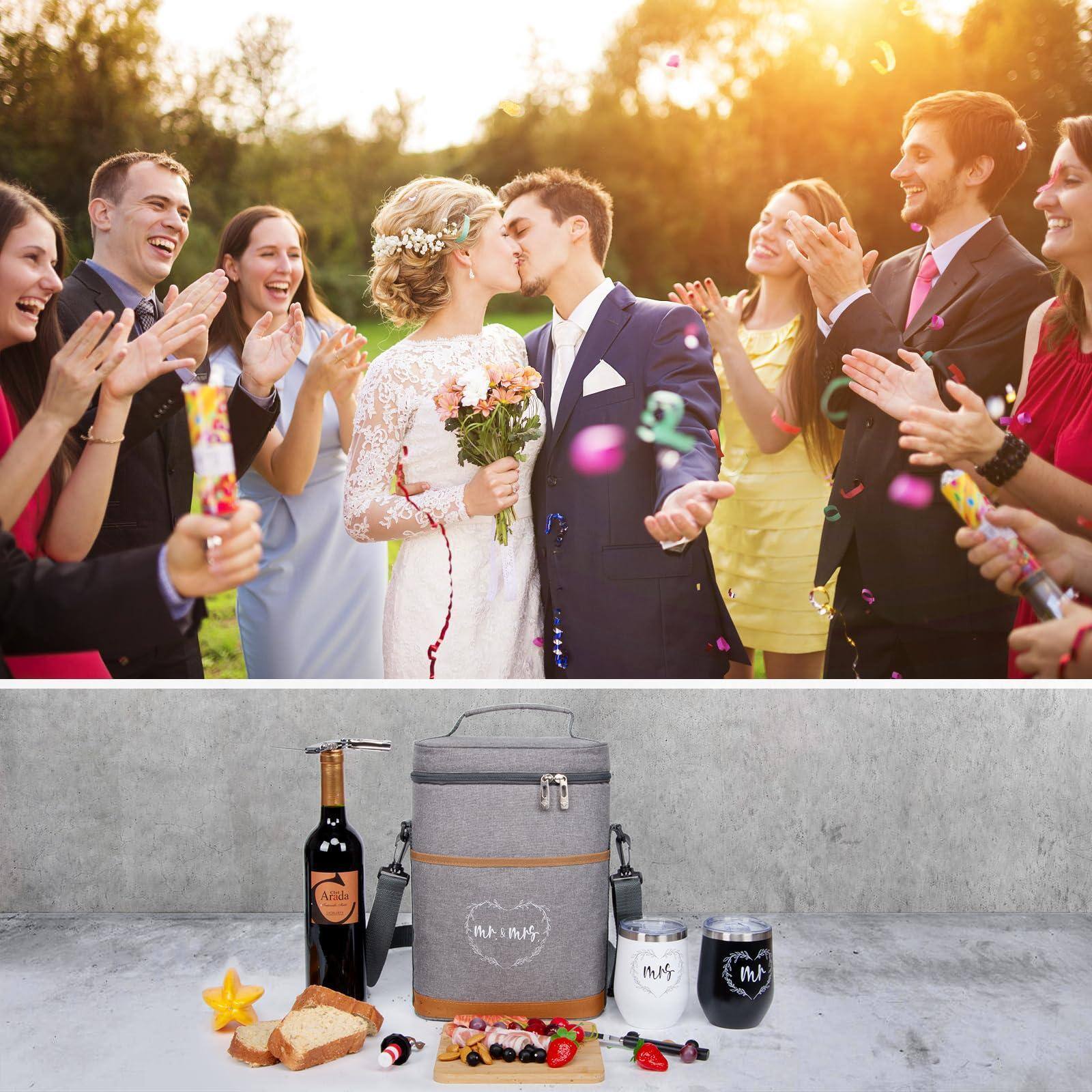 Alt View 7. Paradigms Interiors - Wedding Gifts For Couples Bridal Shower Engagement Newlyweds Mr And Mrs - Wine Cooler Bag Insulated Carrier... - Black.