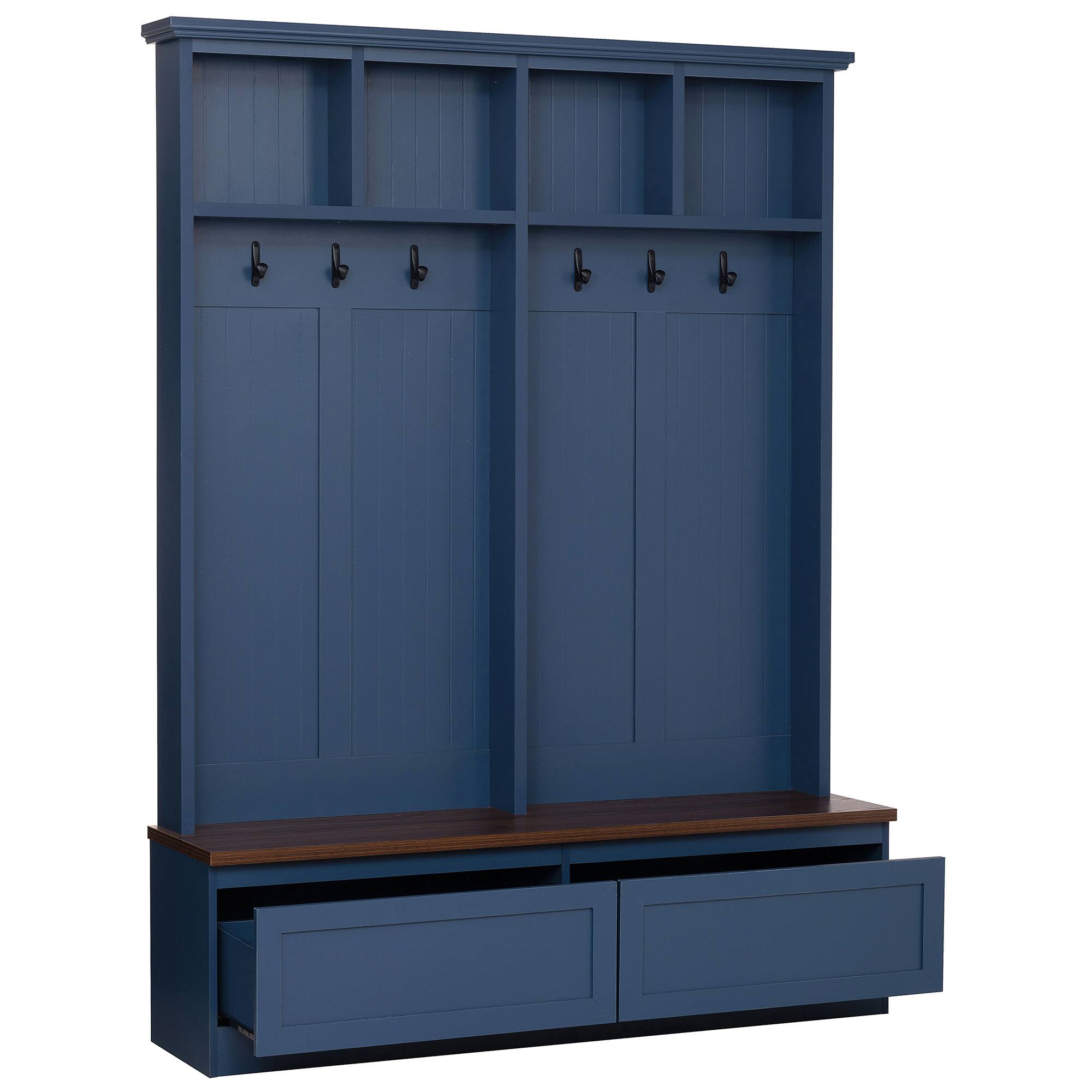 Angle. Whisen - 4-in-1 Hall Tree,Entryway Storage Organizer with Bench,2 Large Drawer,Coat Rack and Shoe Storage - Blue.
