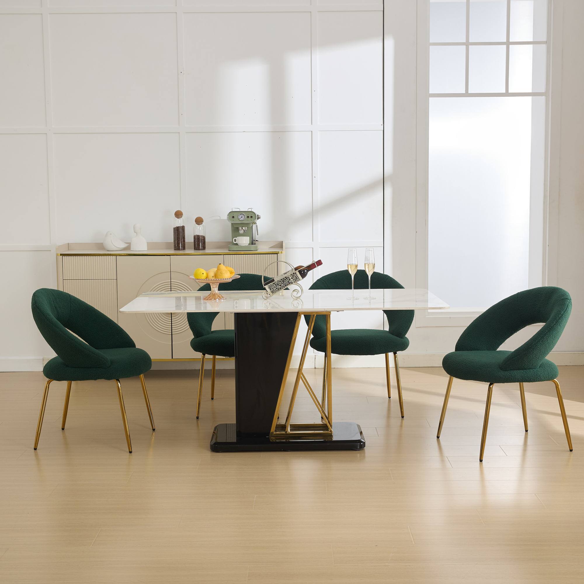 Alt View 10. GOODSILO - Luxury Velvet Dining Chair with Curved Backrest and Elegant Metal Legs for Modern Kitchen or Dining Room - Green.