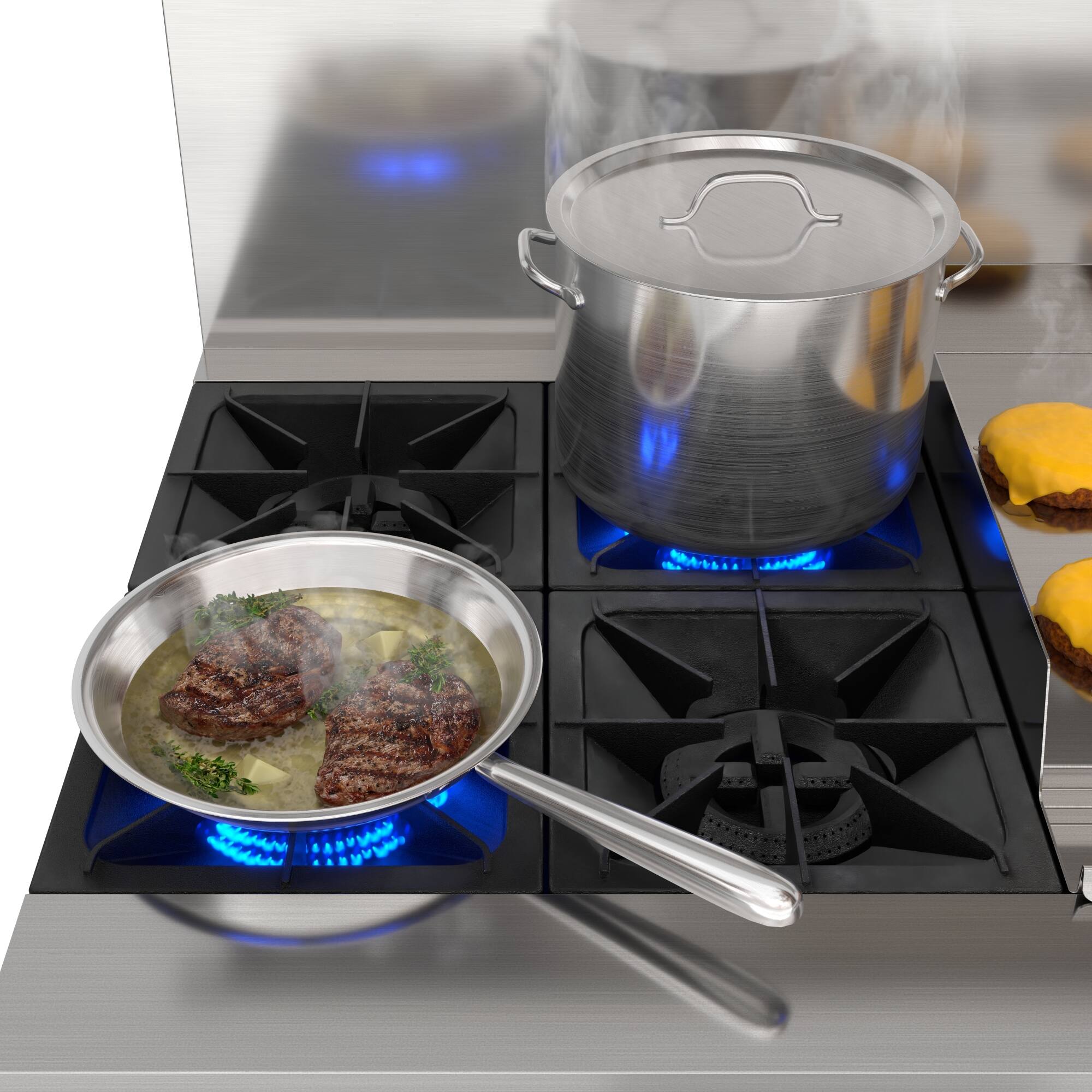 Alt View 5. Koolmore - 60 in. Commercial Natural Gas Range with 4 Burners, 36 in. Griddle, 2 Standard Ovens in Stainless-Steel (KM-CRG364-NG) - Stainless Steel.