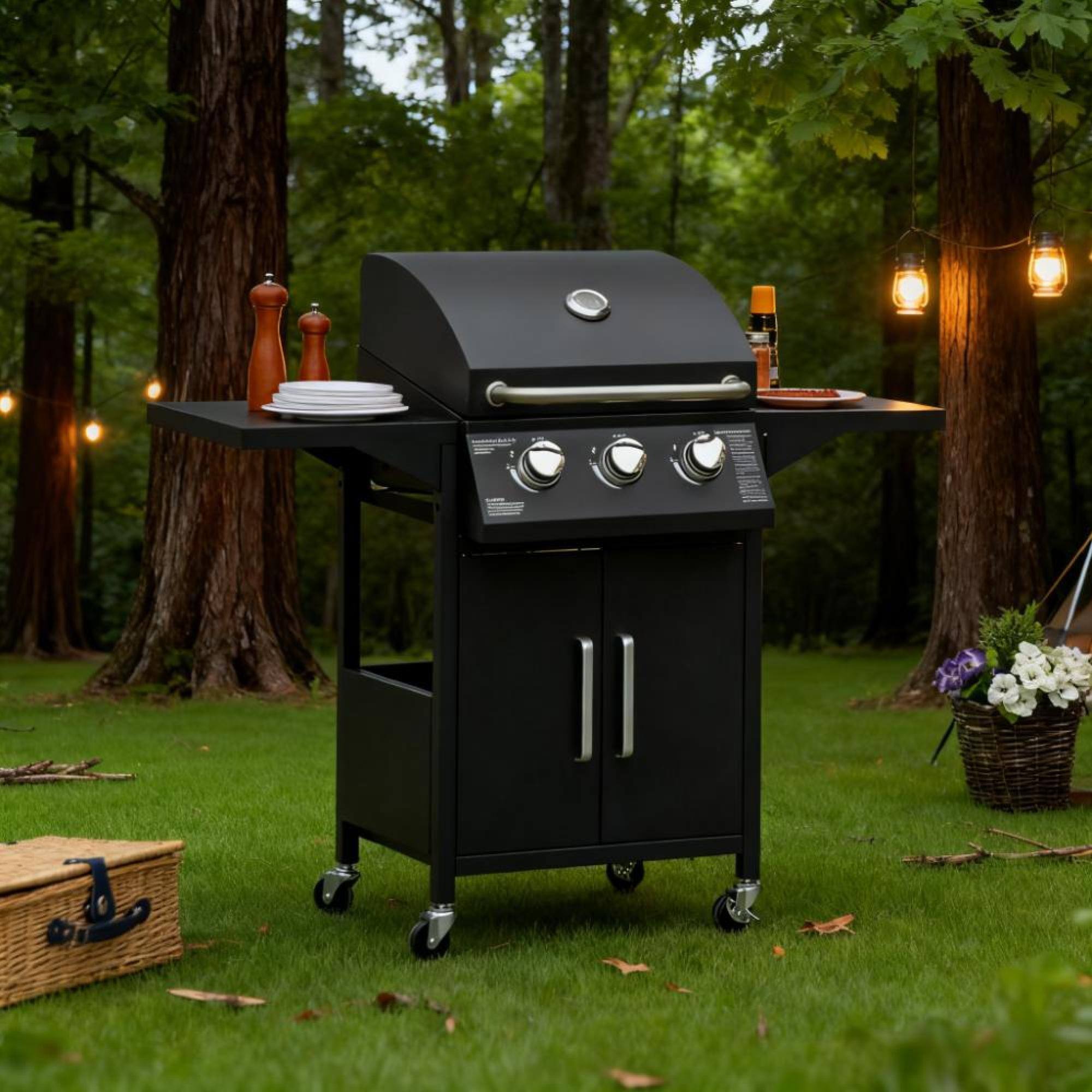 Alt View 5. GOODSILO - Portable Outdoor Gas Grill with Wheels and Side Shelves for Convenient Cooking and Mobility - Black.