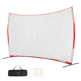 VEVOR - Barricade Backstop Net, 16x10 ft Ball Sports Barrier Netting, Portable Practice Equipment with Carry Bag - Red
