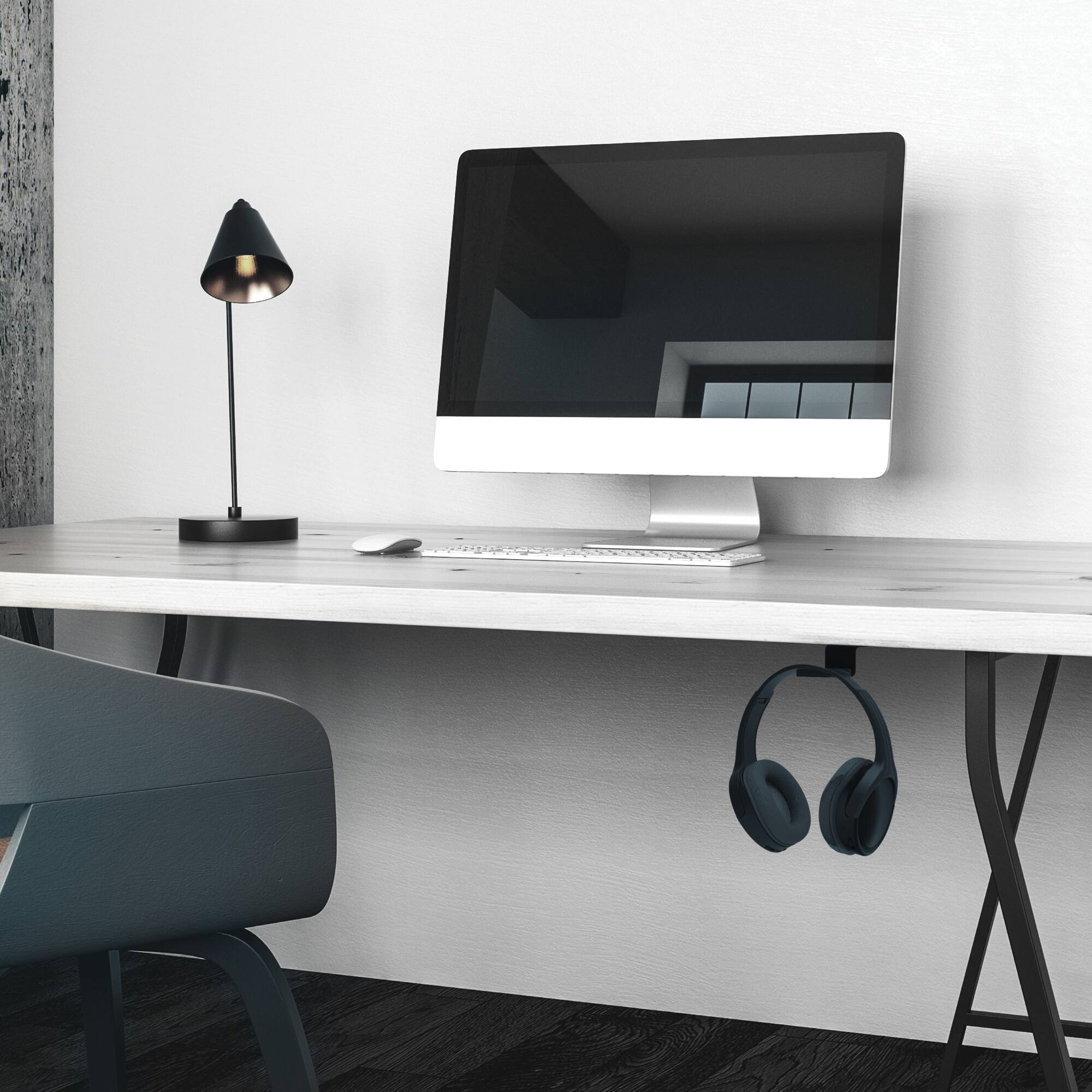 Alt View 3. Kanto - Universal Under Desk Headphone Hook with Curved Silicone Cradle - Black.