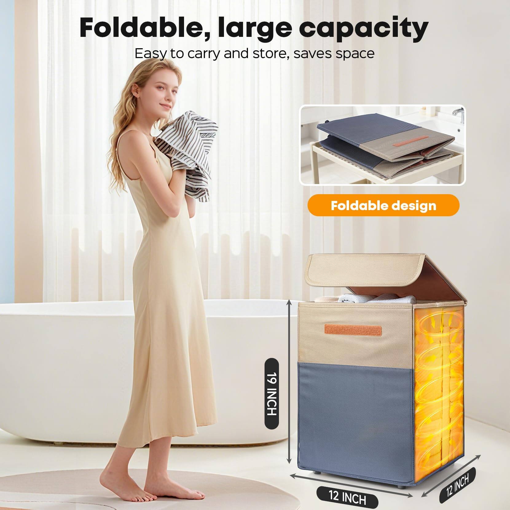 Foldable, large capacity  
Easy to carry and store, saves space  

Foldable design  

19 INCH  
12 INCH  
12 INCH