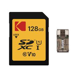 Kodak - 128GB SD Class 10 UHS-I U1 V10 Full HD Memory Card with Reader Bundle