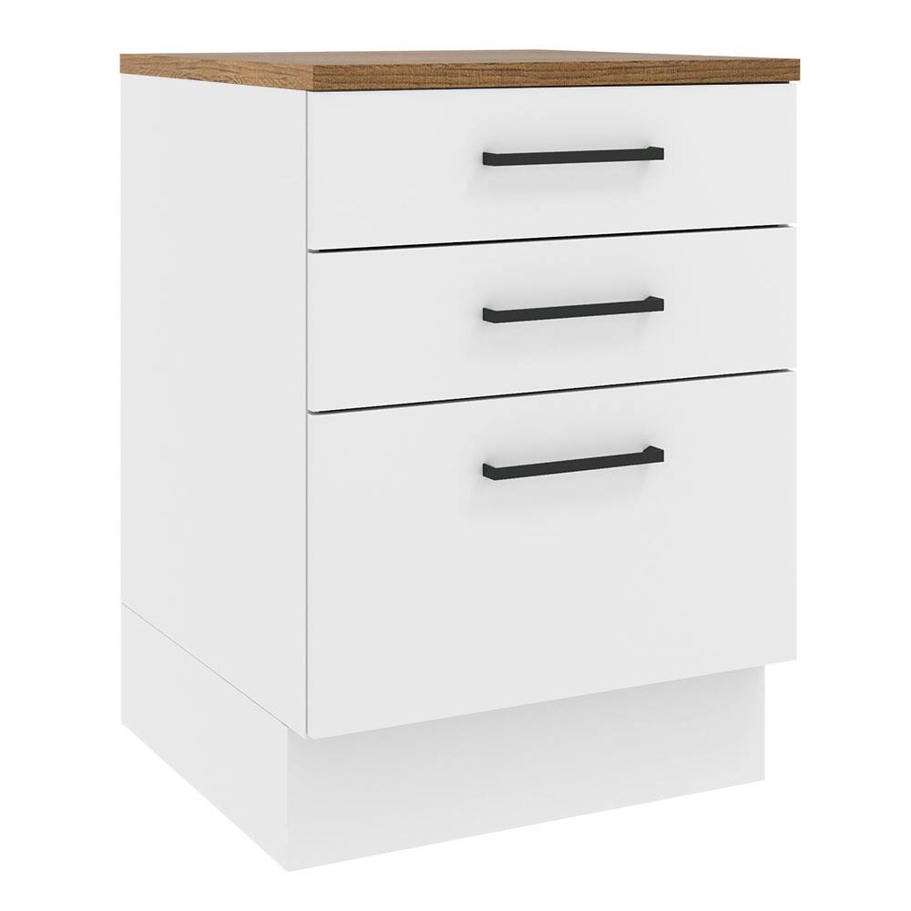 Front. Madesa - Madesa Hazel Kitchen Storage Base Cabinet with 3 Drawers 23"L - White - White.