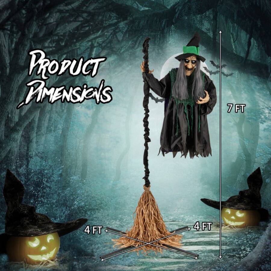 Boyel Living 7FT Halloween Animatronic Sound Activated Flying Witch ...
