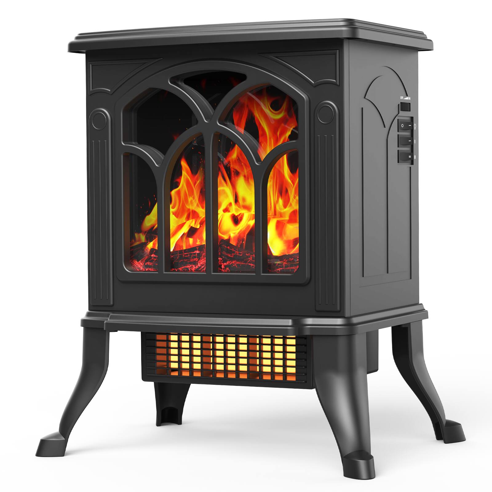 Front. HONGGE - Portable Infrared Space Heater with Adjustable Flame Effect - Black.