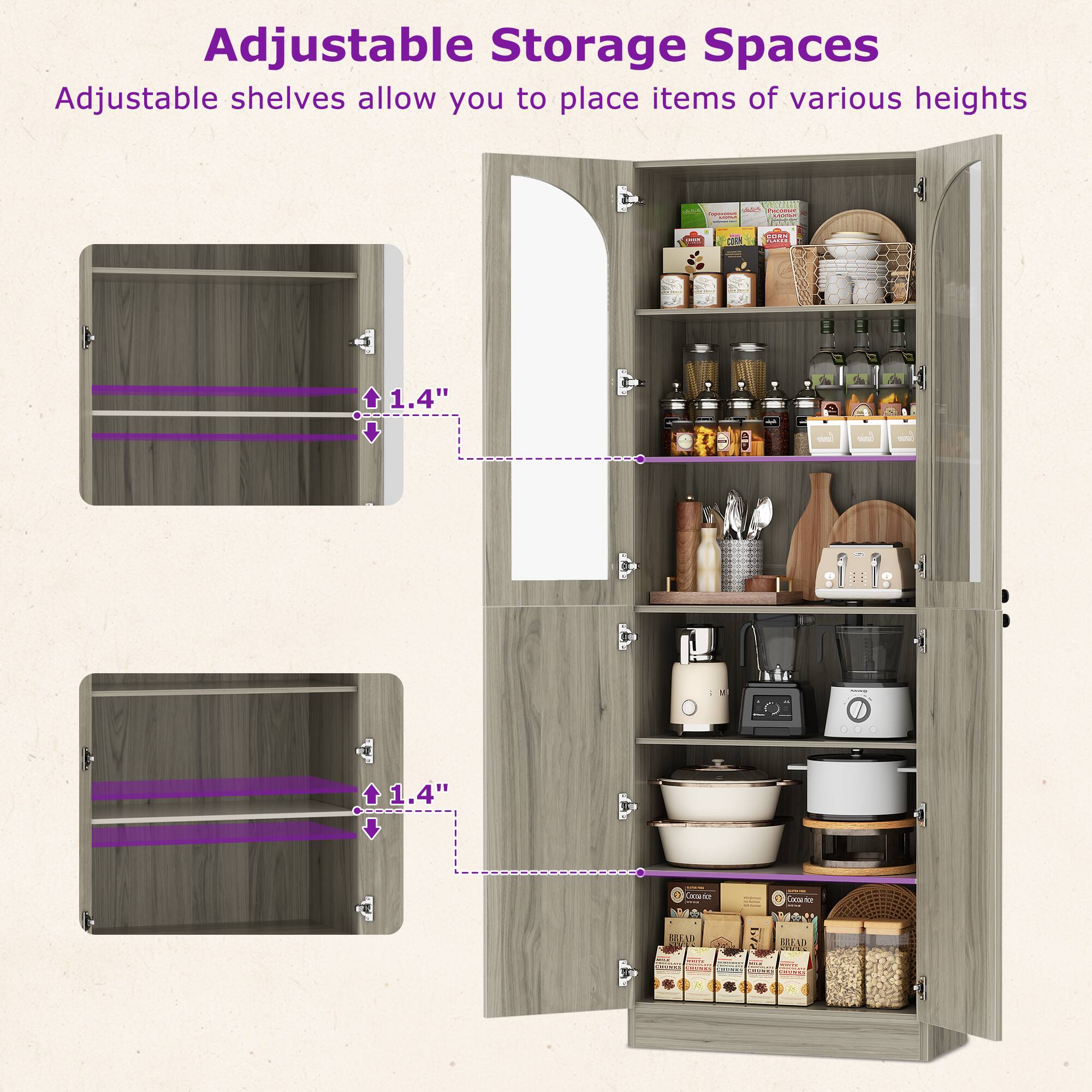 Adjustable Storage Spaces  
Adjustable shelves allow you to place items of various heights