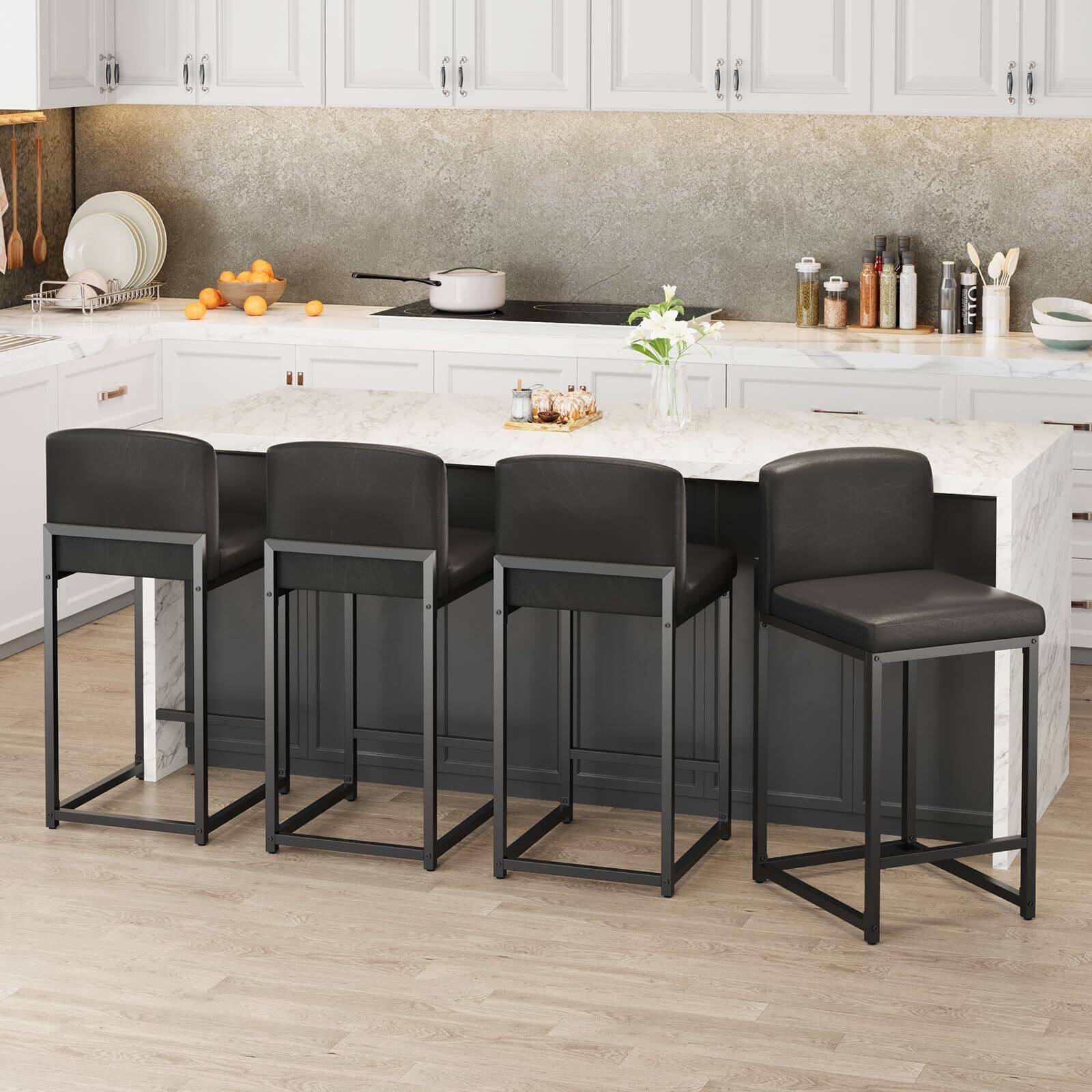Acekool Bar Stools Set of 2 – Faux Leather Upholstery, Comfort Backrest ...