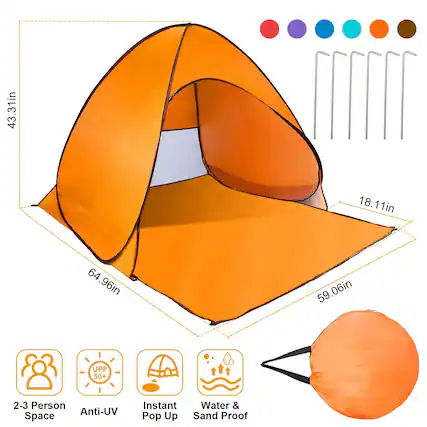 43.31in 18.11in 64.96in 59.06in UPF 50+ 2-3 Person Anti-UV Space Instant Water & Sand Proof