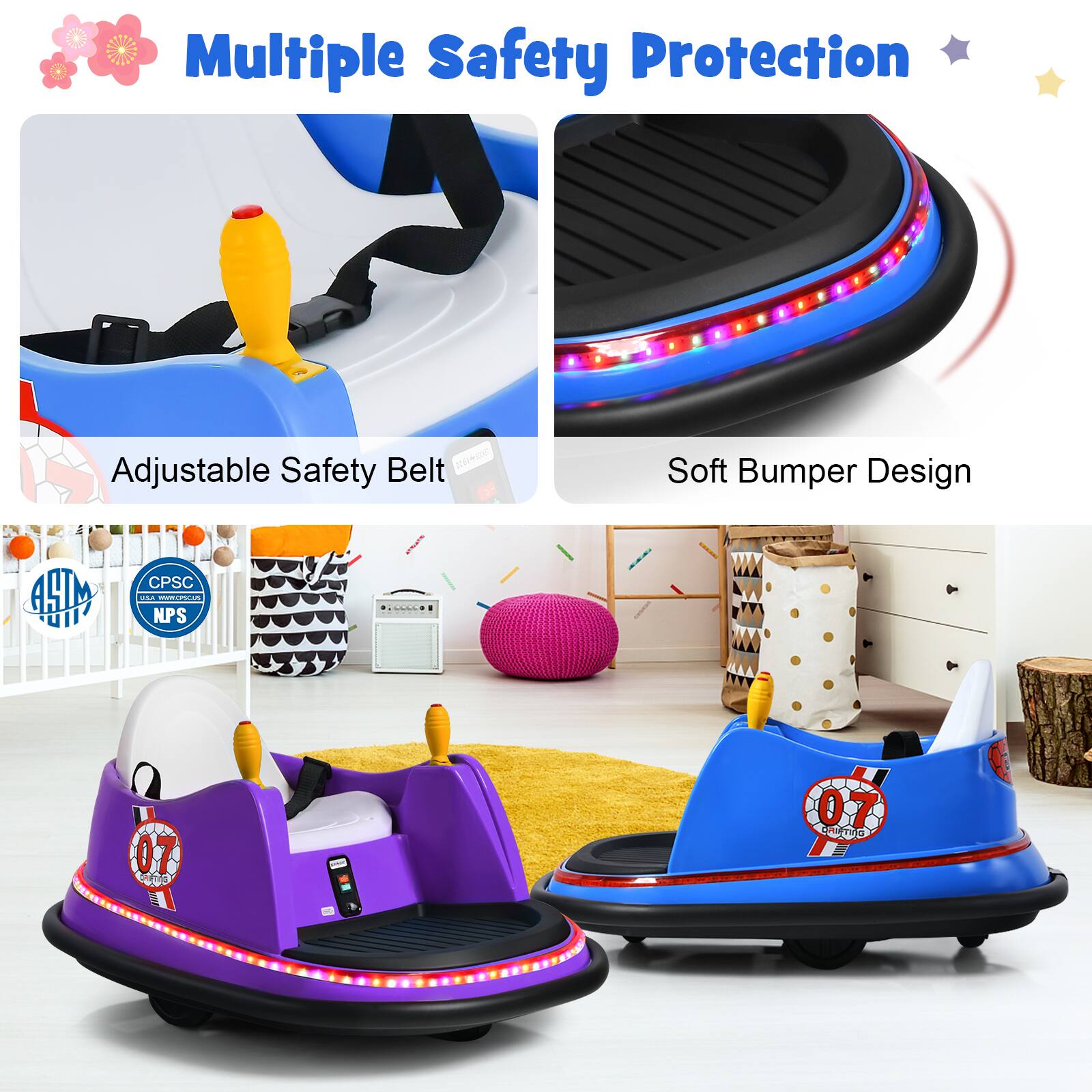 Multiple Safety Protection

Adjustable Safety Belt

Soft Bumper Design

AHM

CPSC NPS

07