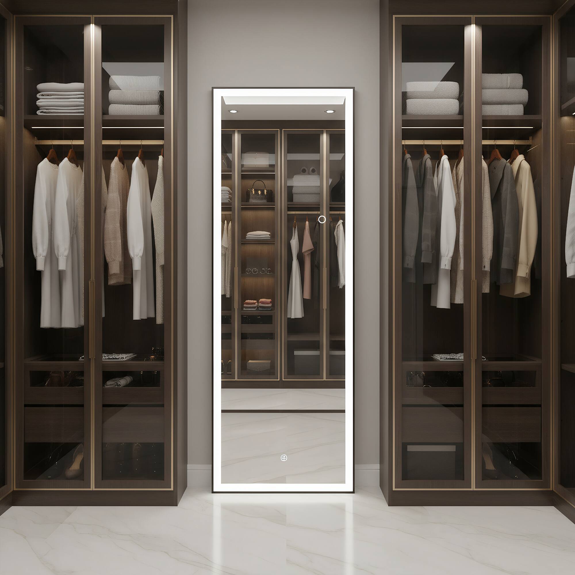 Left. Spaco - Spaco 64 x 21 Rectangle Black Framed Led Full-Length Tempered Mirror with Adjustable 3-Color LED Light - Black.