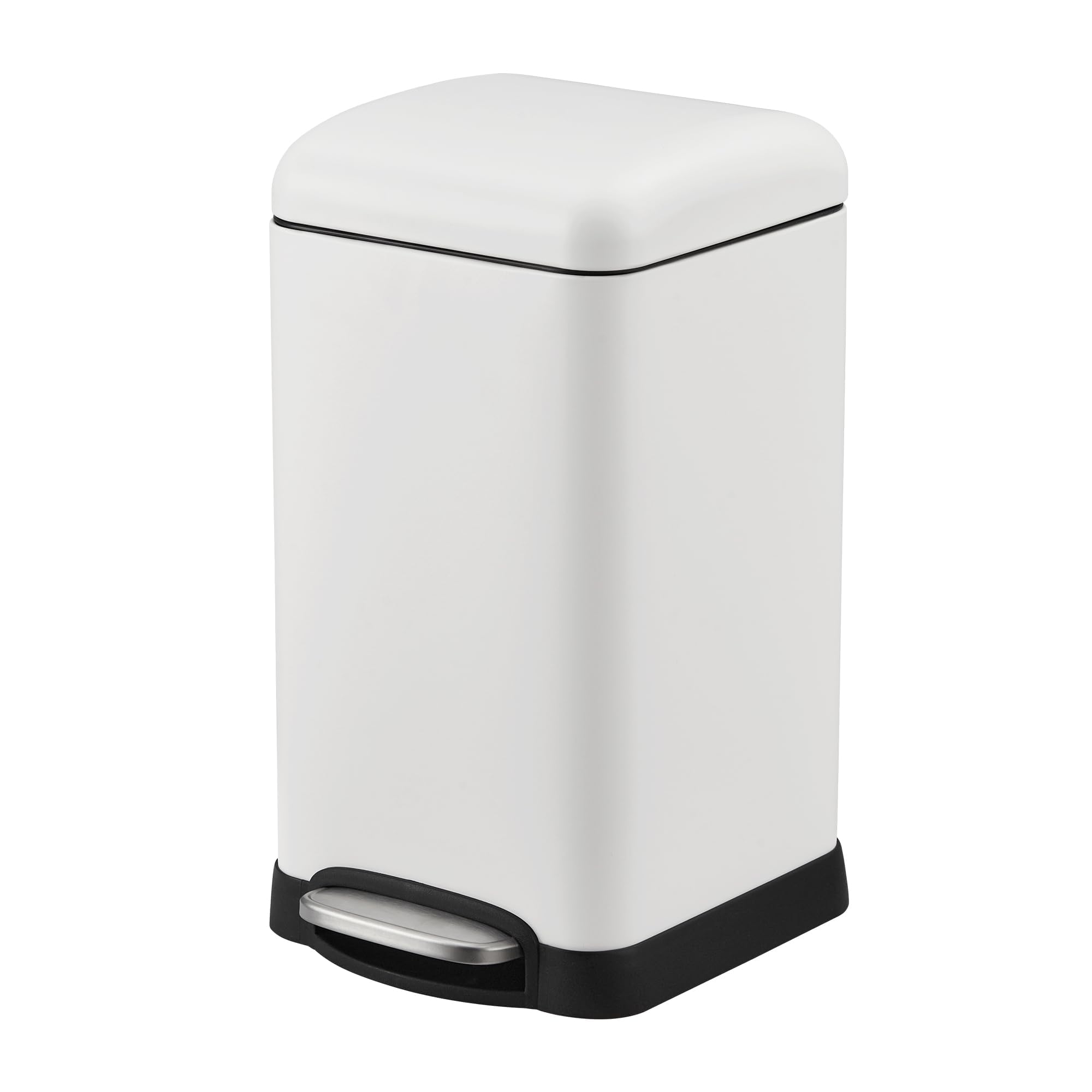 Front. Babevy - Bathroom Trash Can with Lid Soft Close, Step Pedal, 1.2 L Polished Material Garbage Can with Removable Inner Bucket - White.