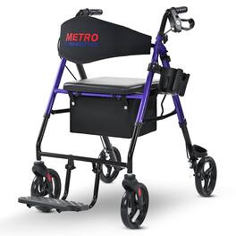 Metro Mobility - M913P 2 in 1 Rollator Walker & Transport Wheelchair for Seniors, 8" Wheels with Seat for All Terrain, 300 lb Capacity - Purple