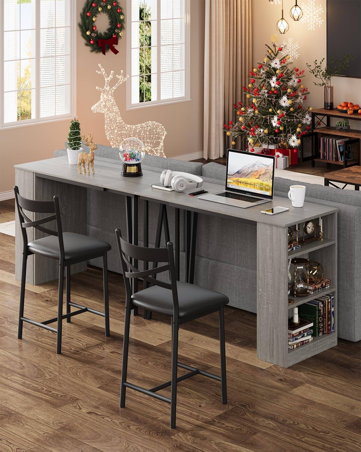 Alt View 2. Qeetex - 2-4 Person Bar Table Set with 16" Wide Cushions & Flip-Top Extension, Durable for Dining - Gray.