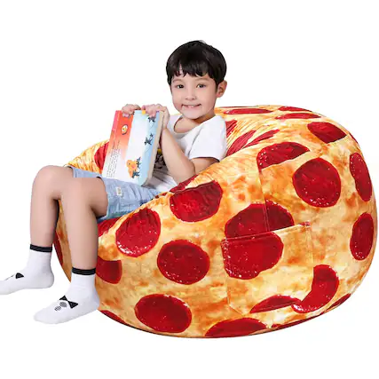 Front. JETRANSPORT - Pizza Stuffed Animal Storage Bean Bag Chair Cover - Organizer With Ykk Zipper Holds 100+ Toys Washable - F-Pizzas XX-Large.
