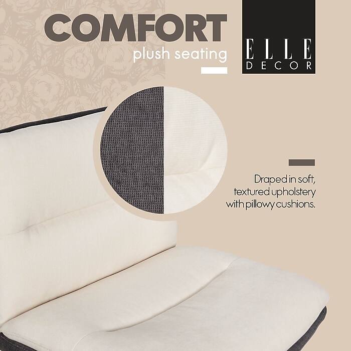COMFORT plush seating  
ELLE DECOR  
Draped in soft, textured upholstery with pillowy cushions.