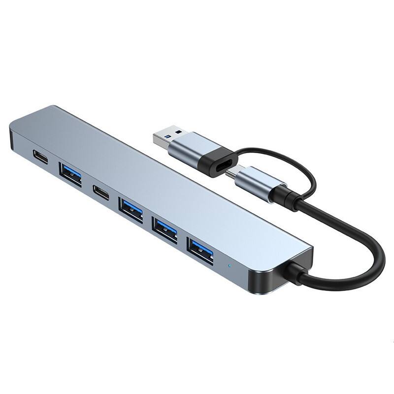 Alt View 4. Cluzine - 8-in-1 Type-C Docking Station Dual USB 3.0 Hub Card Reader 3.5mm Audio Splitter for Laptop.