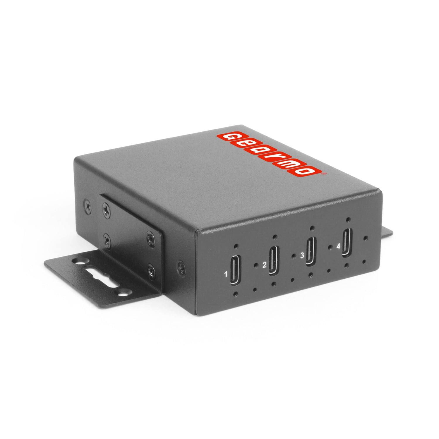 Front. Gearmo - 4-Port USB 3.2 Gen 2 Hub - 10Gbps - Slim Profile - Surface & DIN Rail Mountable - Powered Via 3-Pin Terminal Block - Black.