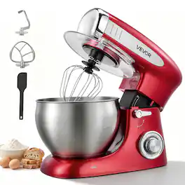 VEVOR - 7.4 Qt Tilt Head Stand Mixer 500W Electric Dough Mixer, 6 Speeds with Pulse Food Kitchen Mixer with Stainless Steel Bowl - Red;Silver