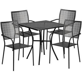 Emma + Oliver - Commercial Grade 28" Square Metal Garden Patio Table Set w/ 4 Square Back Chairs - Black