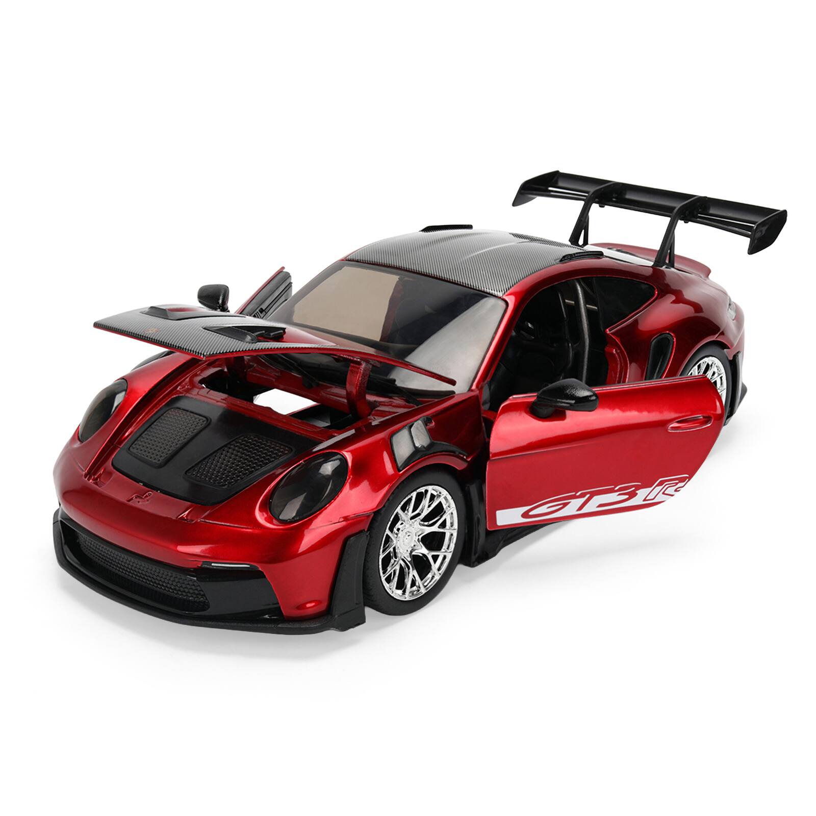 Alt View 1. Jada - Porsche 911 (992) GT3 RS Red Chrome with Carbon Top and Hood Stripes "Hyper-Spec" Series 1/24 Diecast Model Car by Jada.