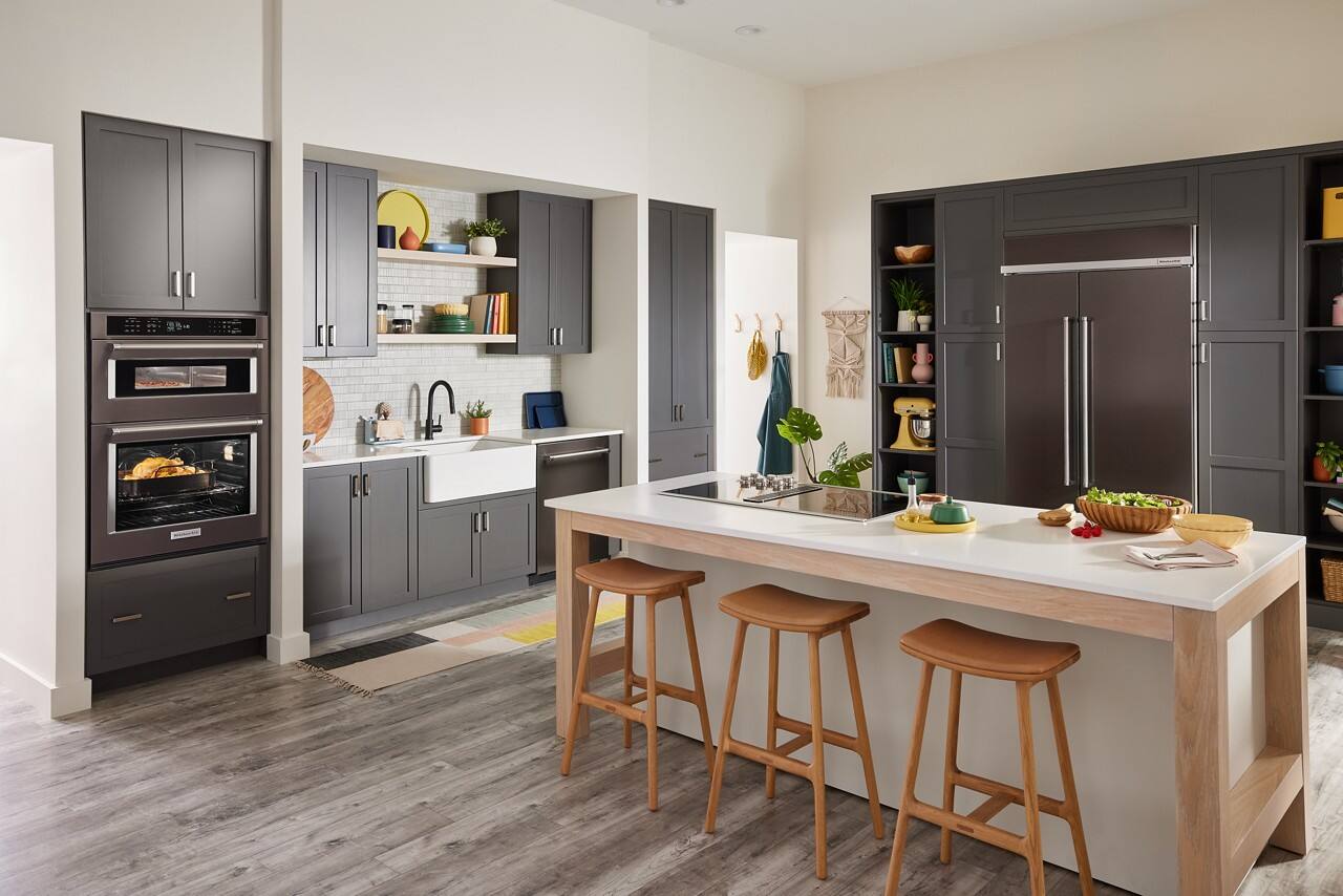 Alt View 15. KitchenAid - 30" Built-In Electric Convection Double Wall Combination with Microwave and Air Fry Mode - Black Stainless Steel.