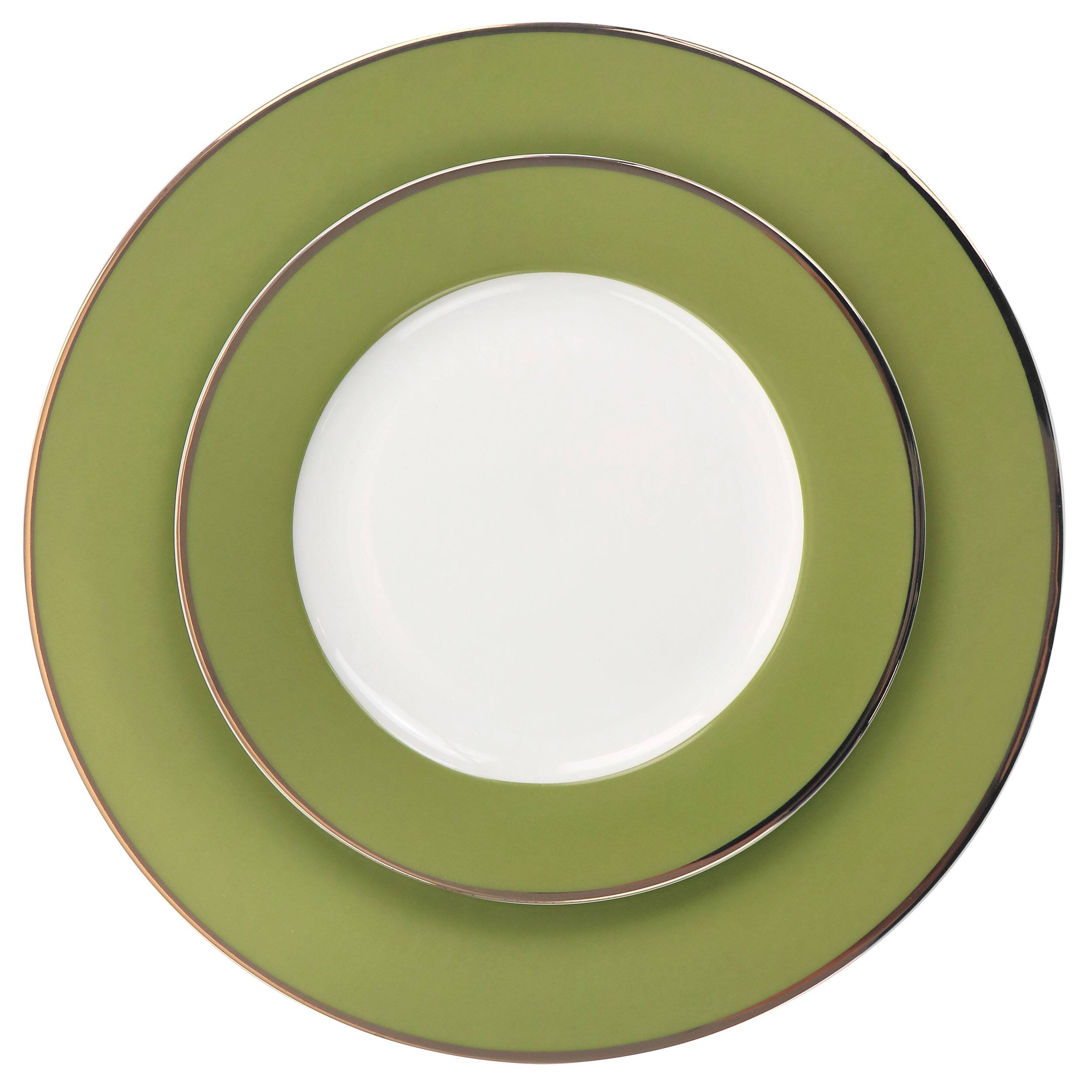 Alt View 3. Martha Stewart - Martha Stewart Gold Rimmed 12 Piece Fine Ceramic Dinnerware Set in Green - Green.