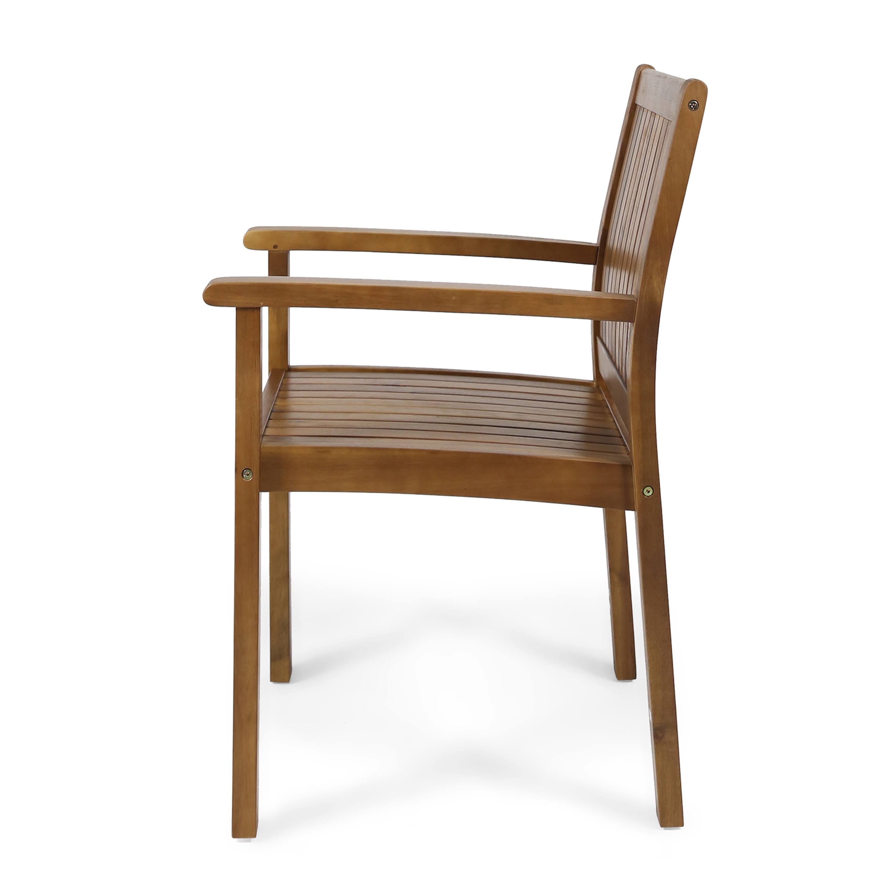 Left. Whisen - Outdoor Dining Chair Set of 2, Acacia Wood Patio Chairs with Slat Design, Weather-Resistant Armchairs for Backyard - Teak.