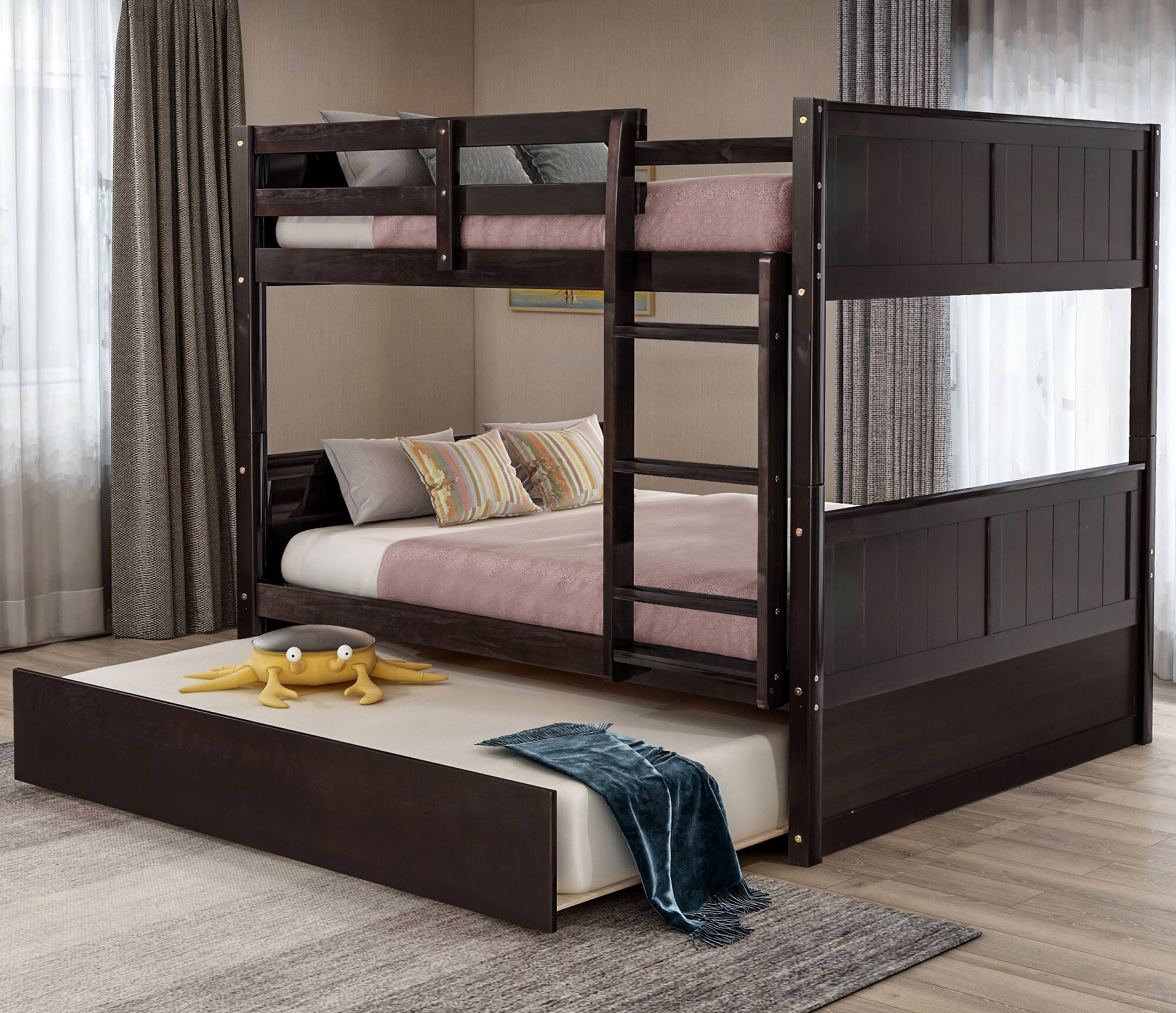 Front. Aukfa - Full Over Full Bunk Bed with Twin Size Trundle - Espresso.