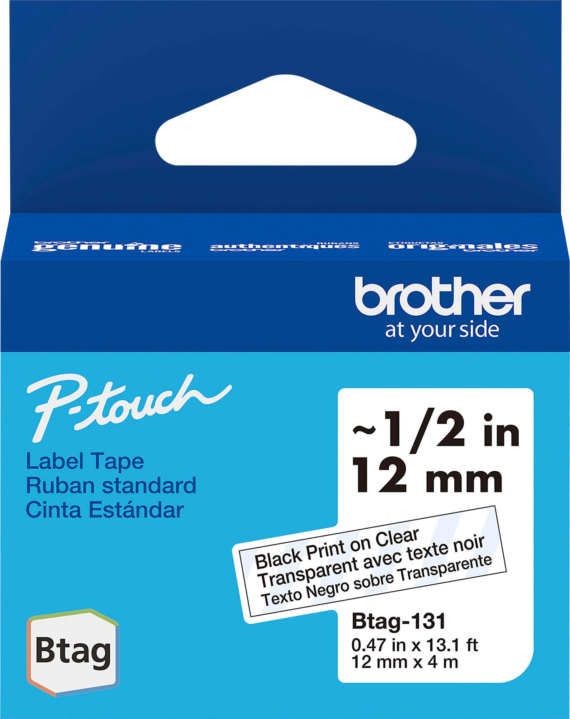 EEP IRONE C...E...... penuTne authontaqques orrmales LAREER - brother at your side Petouch ~1/2 in Label Tape Ruban standard 12 mm Cinta Estndar on Clear noir Black Print avec texte Transparent sobre Transparente Texto Negro Btag-131 0.47 in X 13.1 ft Btag 12 mm x 4 m